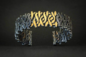 Black & Gold Woven Fire Cuff with White Diamonds